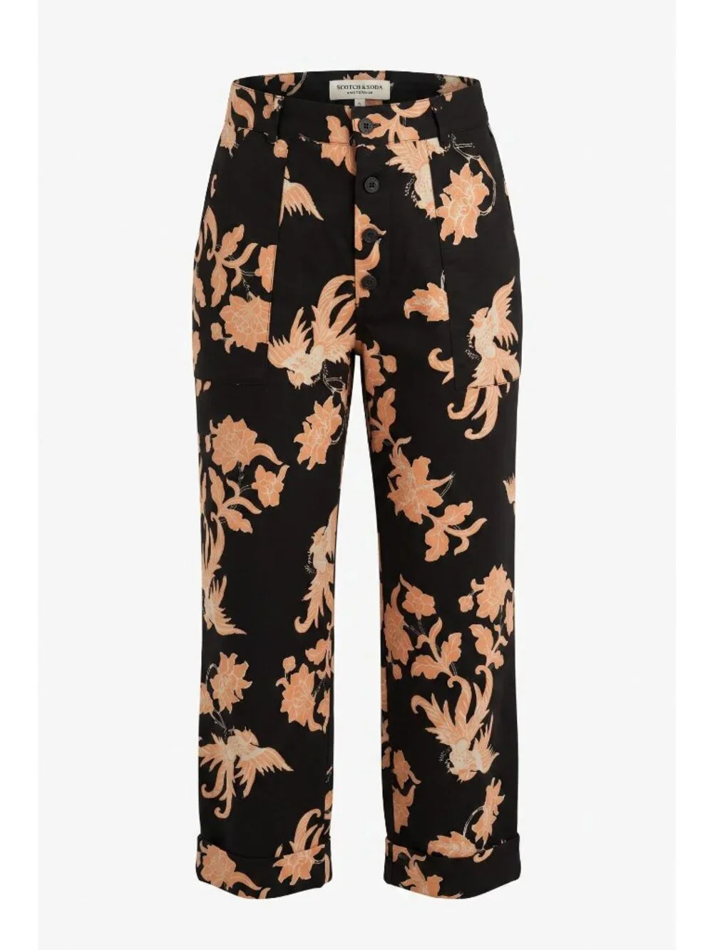 Scotch & Soda Maison Scotch Womens Floral Cargo Capri Pants Black Peach M EUC